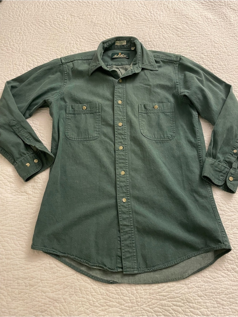 Vintage Y2K Bill Blais Men's Button-Down 100% Cotton Denim Shirt Green